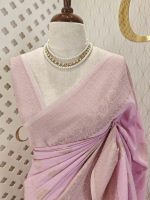 Soft tussar banarasi with flower and leaf plant buttas - Image 12