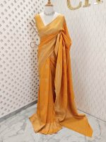 Soft tussar banarasi with flower and leaf plant buttas - Image 3