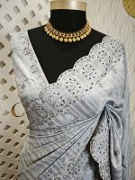 Semi tussar with ellipsoid shape  border  with cut work - Image 15