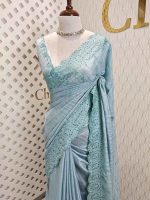 Semi tussar with ellipsoid shape  border  with cut work - Image 11