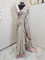 Semi tussar double colour flower with scalped border - Image 10