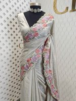 Semi tussar double colour flower with scalped border - Image 8