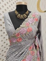 Semi tussar double colour flower with scalped border - Image 12