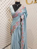 Semi tussar double colour flower with scalped border