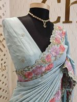 Semi tussar double colour flower with scalped border - Image 2