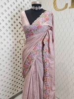 Semi tussar double colour flower with scalped border - Image 5