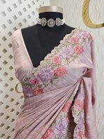 Semi tussar double colour flower with scalped border - Image 6