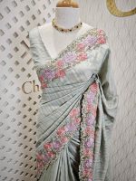 Semi tussar double colour flower with scalped border - Image 16