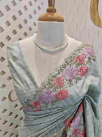 Semi tussar double colour flower with scalped border - Image 21