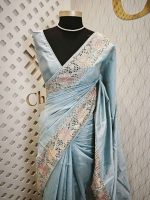 Semi Tussar  with big flower and cut work border