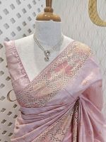 Semi Tussar  with big flower and cut work border - Image 7