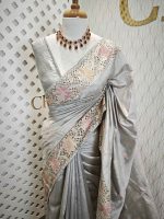 Semi Tussar  with big flower and cut work border - Image 10