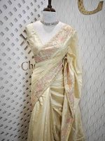 Semi Tussar  with big flower and cut work border - Image 15