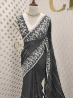 Crepe georgette with creeping flowers on beads strips - Image 13
