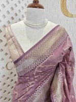 Chanderi silk with diagonal line and flower and leafs design - Image 8
