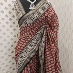 Chanderi with small flower and diamond border block print