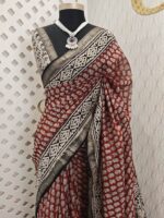 Chanderi with small flower and diamond border block print