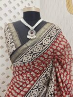 Chanderi with small flower and diamond border block print - Image 2