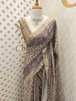Jute silk with flower embroidery pallu and flower batik body