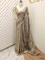 Jute silk with flower embroidery pallu and flower batik body - Image 9
