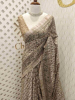 Jute silk with flower embroidery pallu and flower batik body - Image 7