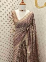Jute silk with flower embroidery pallu and flower batik body - Image 5
