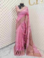 Organza banarasi with big flower weft border - Image 3