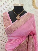 Organza banarasi with big flower weft border - Image 2
