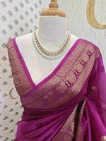 Organza banarasi with half moon and flower design - Image 3
