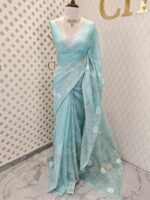 Organza with rose flower applique work - Image 22