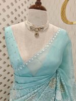 Organza with rose flower applique work - Image 21