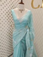 Organza with rose flower applique work - Image 20