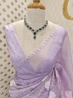 Organza with rose flower applique work - Image 18