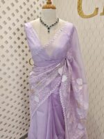 Organza with rose flower applique work - Image 17