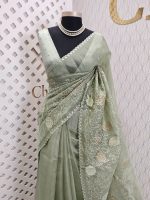 Organza with rose flower applique work - Image 16