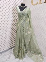 Organza with rose flower applique work - Image 15