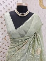 Organza with rose flower applique work - Image 14