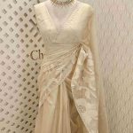Organza with big rose flower applique - Beige