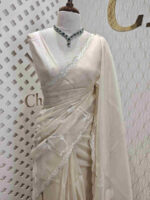 Organza with flamingo and dove applique work with scalp border - Image 5