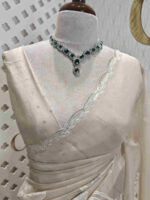 Organza with flamingo and dove applique work with scalp border - Image 4