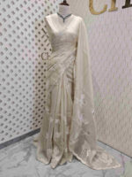 Organza with flamingo and dove applique work with scalp border - Image 6