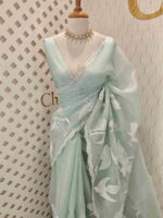 Organza with flamingo and dove applique work with scalp border - Image 11