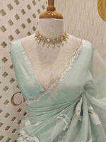 Organza with flamingo and dove applique work with scalp border - Image 10