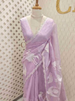 Organza with flamingo and dove applique work with scalp border