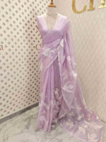 Organza with flamingo and dove applique work with scalp border - Image 3