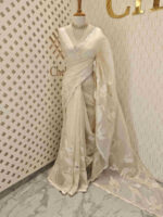 Organza with flamingo and dove applique work with scalp border - Image 15