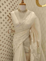 Organza with flamingo and dove applique work with scalp border - Image 14