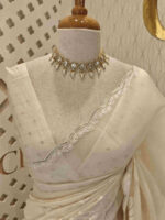 Organza with flamingo and dove applique work with scalp border - Image 13