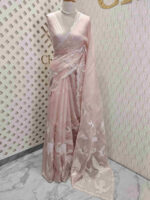 Organza with flamingo and dove applique work with scalp border - Image 9