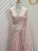Organza with flamingo and dove applique work with scalp border - Image 8